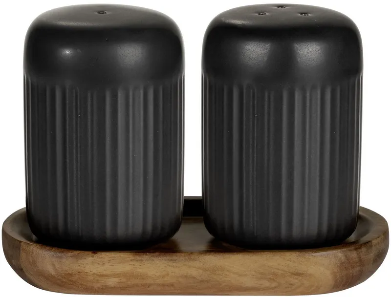 SCHÖNER WOHNEN-Kollektion Salz- / Pfefferstreuer REFIA, (1-tlg), Gewürzstreuer aus Keramik, Tablett aus Akazienholz, Schwarz, – Produktbild 3 von 4