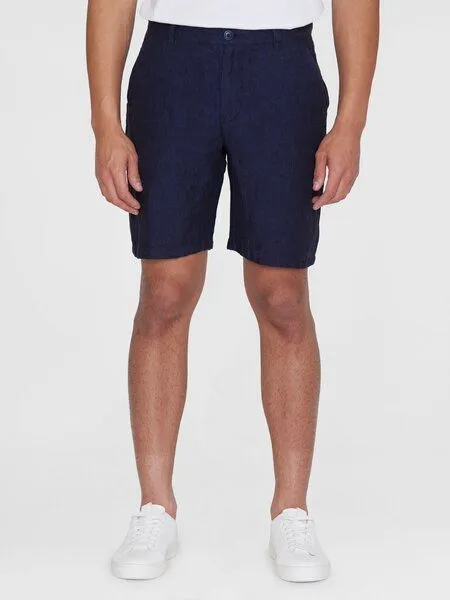 KnowledgeCotton Apparel KnowledgeCotton Apparel Regular Shorts CHUCK aus Bio-Leinen, Blau-yarndyed, – Produktbild 1 von 3