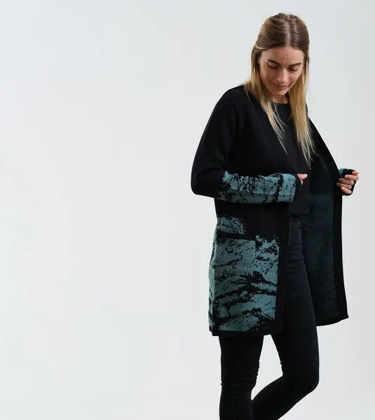 Gary Mash GARY MASH Long-Cardigan Alamo aus Biobaumwolle, Faces (schwarz), – Produktbild 1 von 1