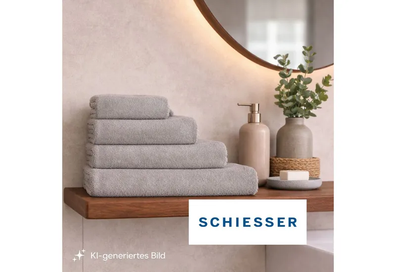 Schiesser Schiesser Waschhandschuh Milano Waschhandschuh-Set aus weicher Baumwolle in Frottier-Qualität, (5-St), mit Webbordüre, Silberfarben, – Produktbild 3 von 5