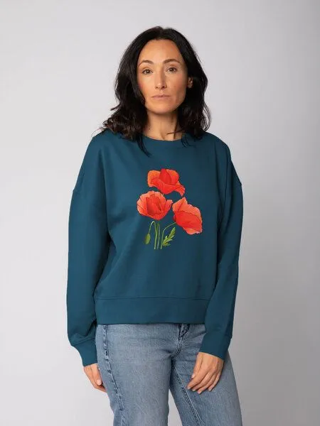watapparel watapparel Sweatshirt Frauen Poppy Flowers, Deep teal, – Produktbild 2 von 2
