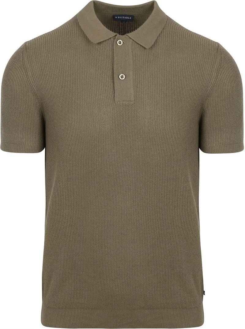 Suitable Suitable Respect Poloshirt Structure Knit Olivgrün - Größe XXL, Dunkelgrün, – Produktbild 1 von 5