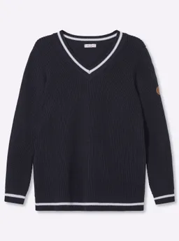 sheego Langarm-Pullover tiefblau-ecru – Produktbild 1 von 1