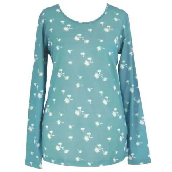 Kokon Zwo Kokon Zwo Basic Rundhalsshirt Langarm 60% Seide (peacesilk), 40% Baumwolle (kbA), Pusteblume hellaqua, – Produktbild 1 von 2