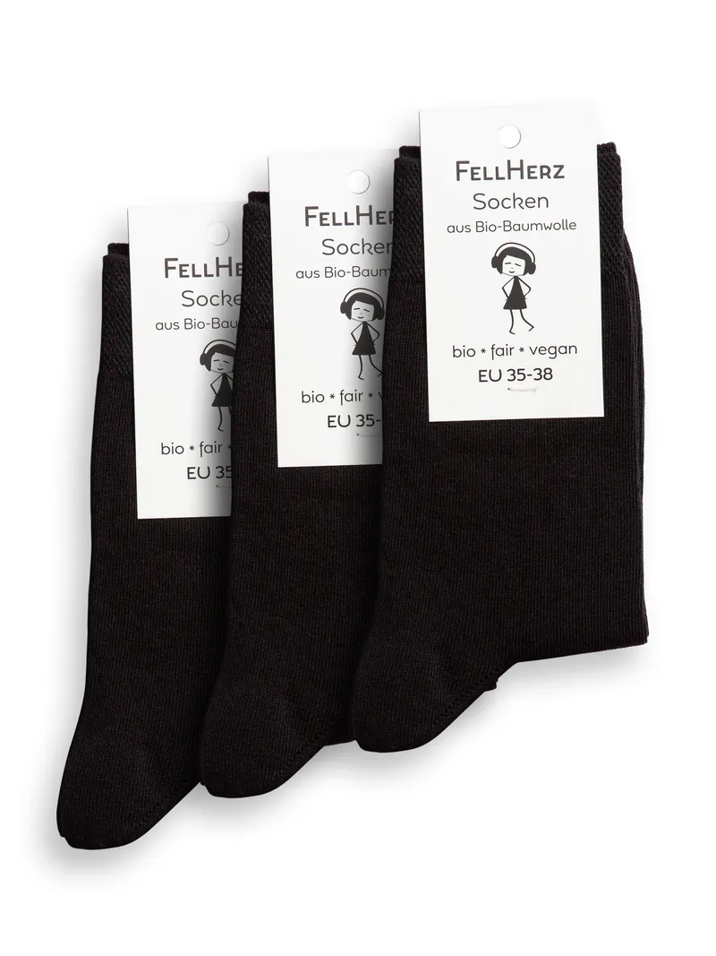 FellHerz FellHerz 3er Pack Socken mit Bio-Baumwolle schwarz – Produktbild 1 von 4