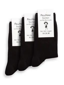 FellHerz FellHerz 3er Pack Socken mit Bio-Baumwolle schwarz – Produktbild 1 von 1