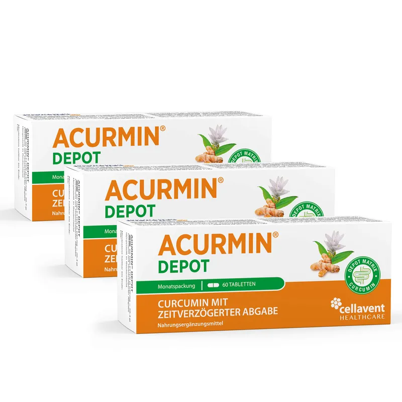 Cellavent Healthcare Depot-Kurkuma Tabletten mit verzögerter Curcumin-Freisetzung – Acurmin DEPOT 180 Stück / 3 Monate – Produktbild 1 von 1
