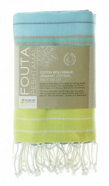 Karawan authentic Karawan authentic Fouta Hamamtuch aus reiner Bio-Baumwolle 200 × 100 cm (Stil SUD), Sunny lime green, – Produktbild 2 von 4