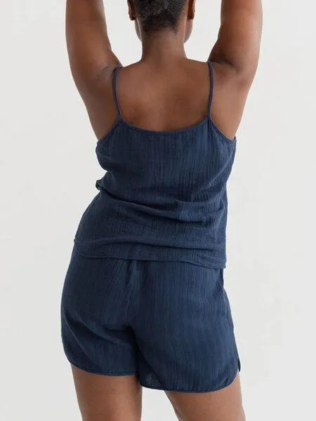 erlich textil erlich textil Fiona lange Mousseline Hose aus Bio-Baumwolle, made in Europe, Mitternachtblau, – Produktbild 7 von 8