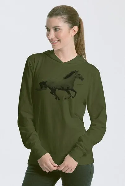 Peaces.bio - handbedruckte Biomode Peaces.bio - handbedruckte Biomode Bio-Jersey-Kapuzensweater Horsepower, Waldgrün, – Produktbild 1 von 1