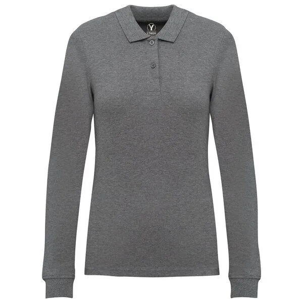 YTWOO YTWOO Damen Piqué-Polo Langarm, Grey heather, – Produktbild 1 von 3