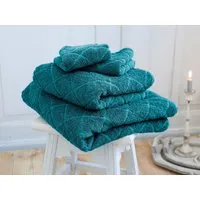 HANS NATUR Handtuch-Set Bio-Baumwolle Frottee 4-teilig Raute petrol 2 Gästehandtücher, 1 Handtuch und 1 Badetuch – Produktbild 1 von 1