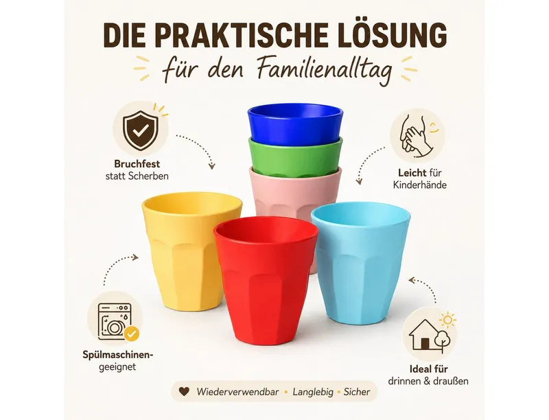 RICE RICE Becher Melamin Becher Set bunt robust für entspannten Familienalltag, 1-tlg., Melamin, Bunt, – Produktbild 5 von 5