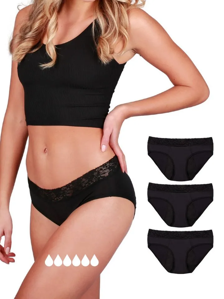 Taynie Taynie Periodenslip Queen ultra - Periodenunterwäsche sehr starke Blutung - Damen (Spar-Set, 3-St., 3er-Pack) Auslaufsichere Periodenunterwäsche / Periodenslip aus Bio-Baumwolle, Schwarz, – Produktbild 2 von 5