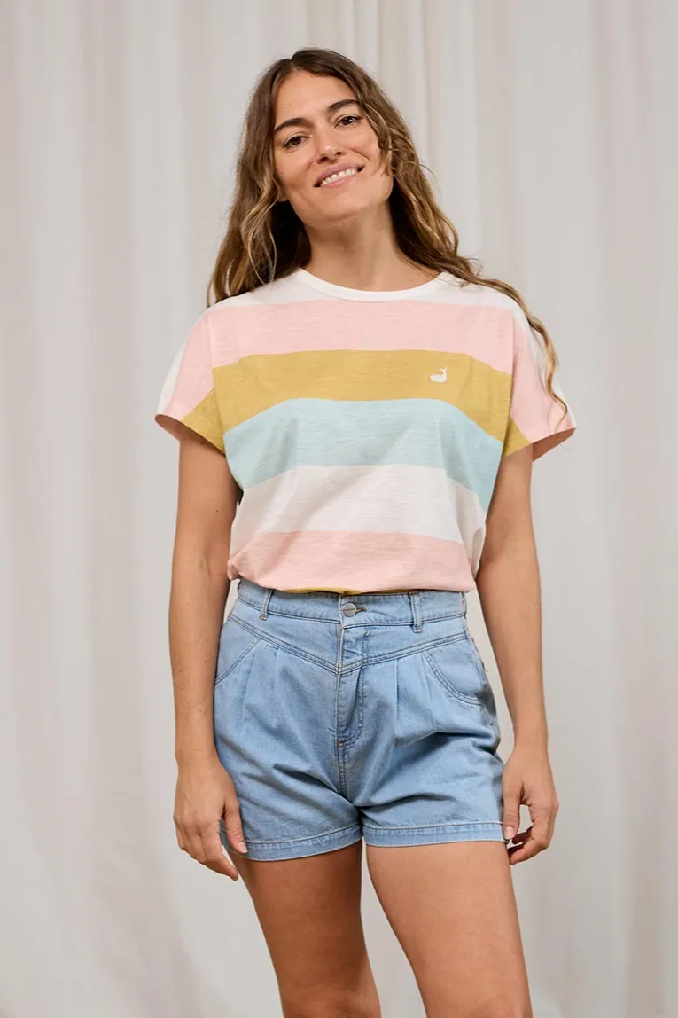 TWOTHIRDS TWOTHIRDS Damen vegan T-Shirt Saladeta Mixed Stripes, Hellblau, – Produktbild 2 von 2