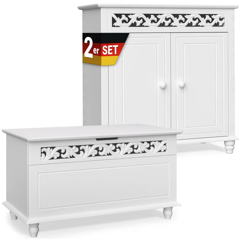 Casaria® Casaria® Möbel-Set Jersey Kommode und Truhe Landhaus Weiß – Produktbild 1 von 2