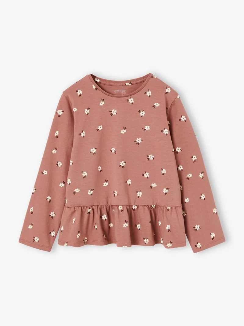 Vertbaudet Langarmshirt mit Schößchen Mädchen, Rosenholz, – Produktbild 1 von 3