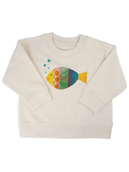 MelaDi Meladi Kinder Baby - Sweater aus Biobaumwolle - Fisch auf Natural Raw, Weiß, – Produktbild 1 von 7
