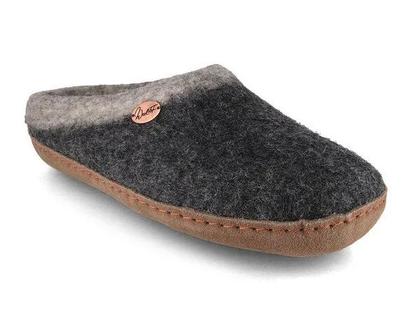 WoolFit WoolFit Sherpa Barfuß-Hausschuhe unisex Filz-Pantoffeln mit Ledersohle, nachhaltig aus 100% Wolle, Grau, – Produktbild 2 von 4