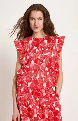 LANIUS Lanius Damen vegan Bluse Rüschen Blüte Rot – Produktbild 1 von 1