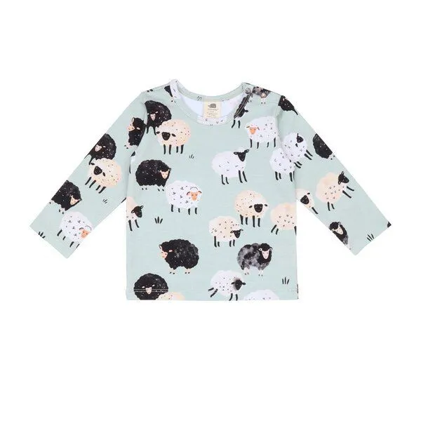 Walkiddy Baby Langarmshirt GOTS-zertifiziert aus Bio-Baumwolle mint mit Schaf-Motiv – Walkiddy – Produktbild 1 von 3
