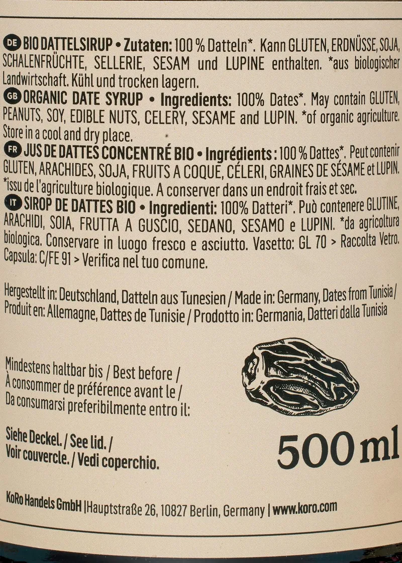 KoRo Bio Dattelsirup 500 ml – Produktbild 5 von 5