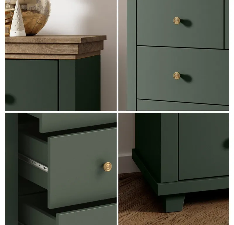 Lomadox Kommode EPSOM-83, grün mit Lefkas Eiche Nb. 90/80,5/42 cm, Grün, – Produktbild 4 von 5