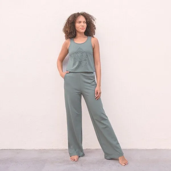 Jaya Jaya KITTY - Damen - Stylische Sweatpants aus softem French Terry mit Seitentaschen, Gummizug und etwas weiterem Beinen, Agave/grün, – Produktbild 1 von 3
