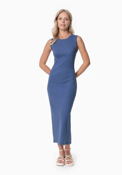 ORGANICATION ORGANICATION DURRU | Geripptes Kleid aus Bio-Baumwolle, Light navy, – Produktbild 1 von 3