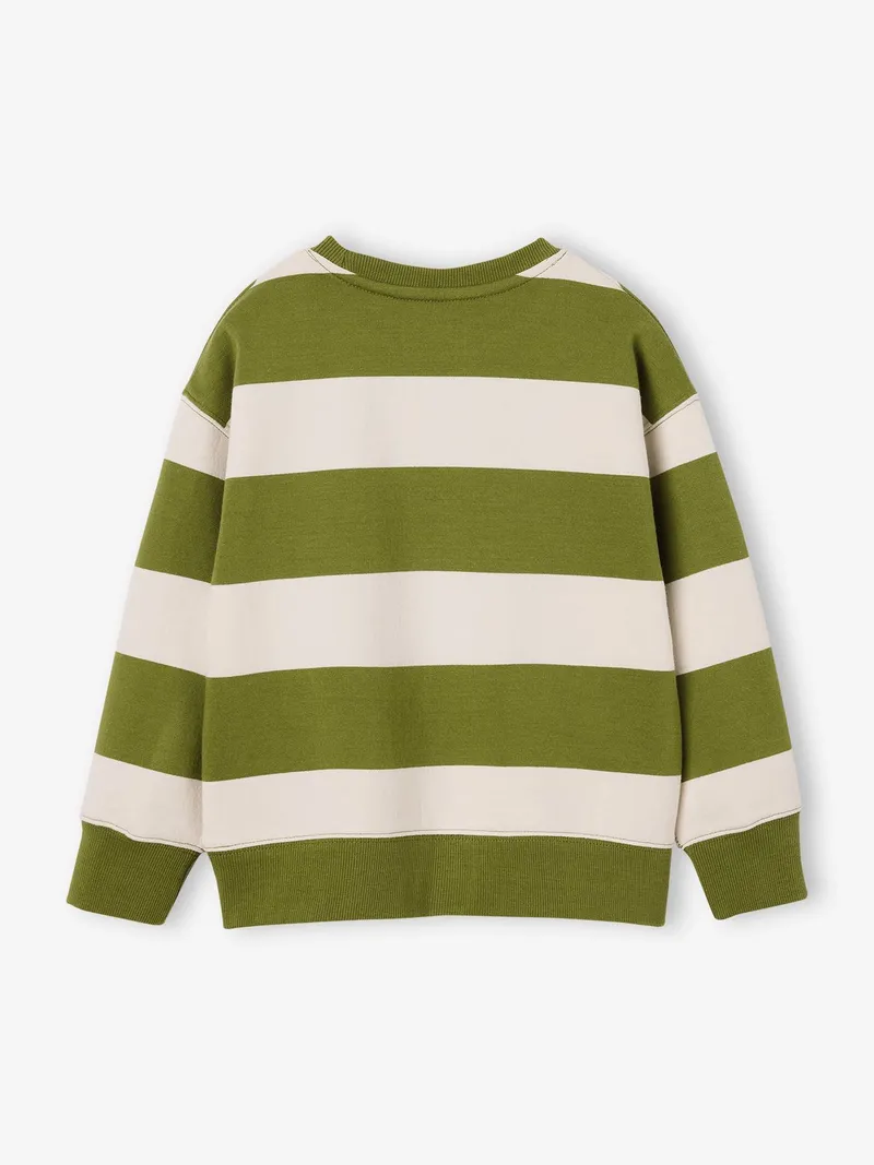 Vertbaudet Vertbaudet Sweatshirt mit Streifen und Skater-Aufnäher Jungen, Pistaziengrün, – Produktbild 3 von 4