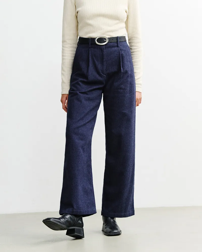 Rotholz Rotholz Damen vegan Hose Mit Hoher Taille Aus Flanell Dunkelblau, Blau, – Produktbild 1 von 1