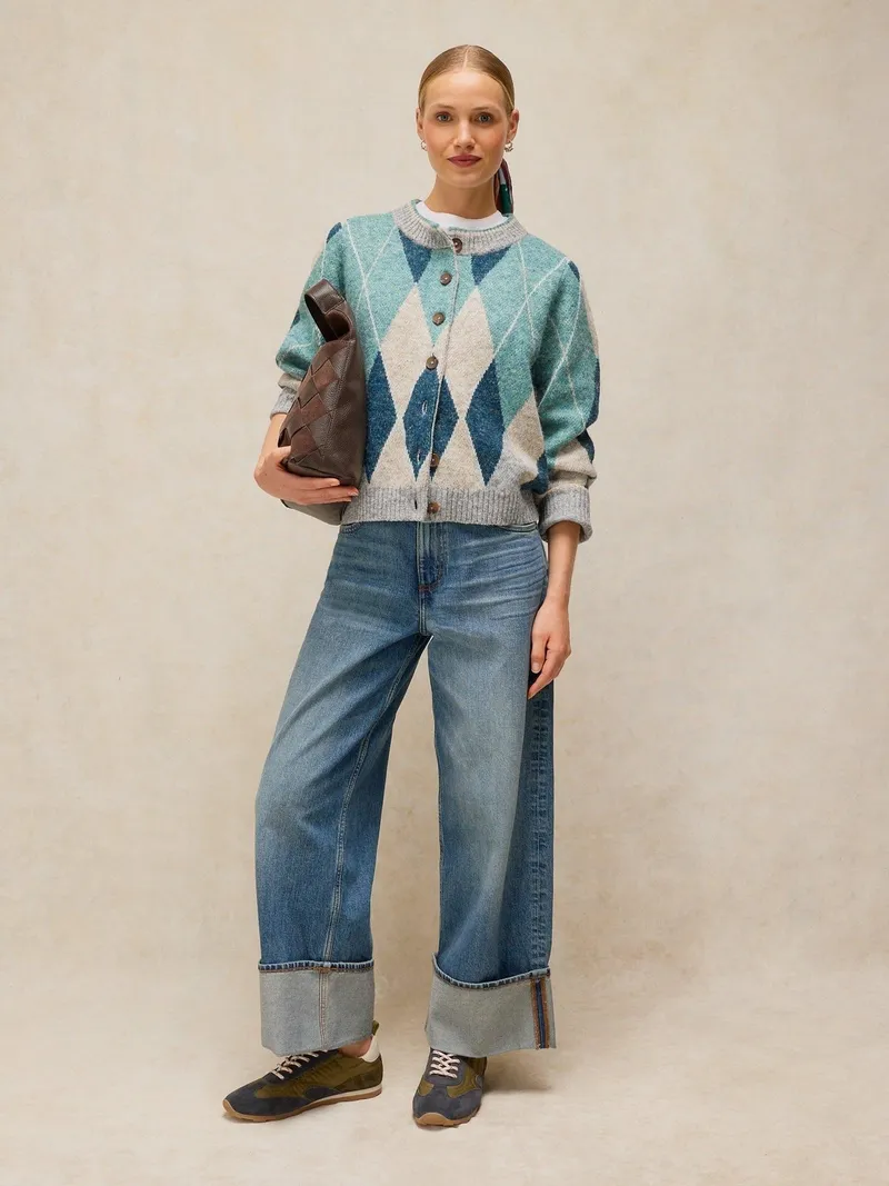 White Stuff Cardigan mit Rautenmuster - 44, Blau multi, – Produktbild 2 von 4