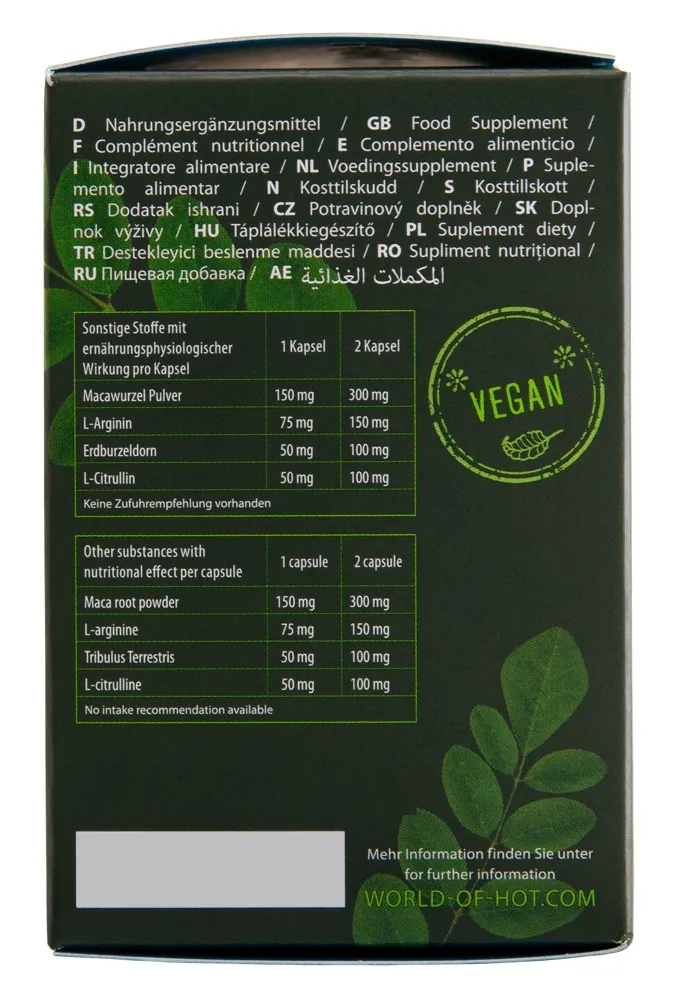 HOT „Pure Moringa + Maca Man Power“, Power-Kapseln für den (sex-)aktiven Mann – Produktbild 5 von 5