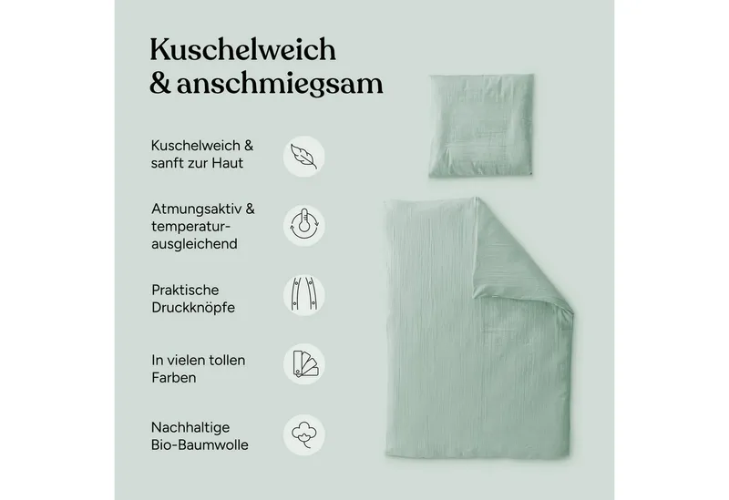 Ehrenkind Kinderbettwäsche Kinder Bettwäsche, 100% Bio-Baumwolle, Standard 100 by Oeko-TEX, Kinderbettwäsche 100x135 cm Musselin, Rosa, – Produktbild 2 von 5