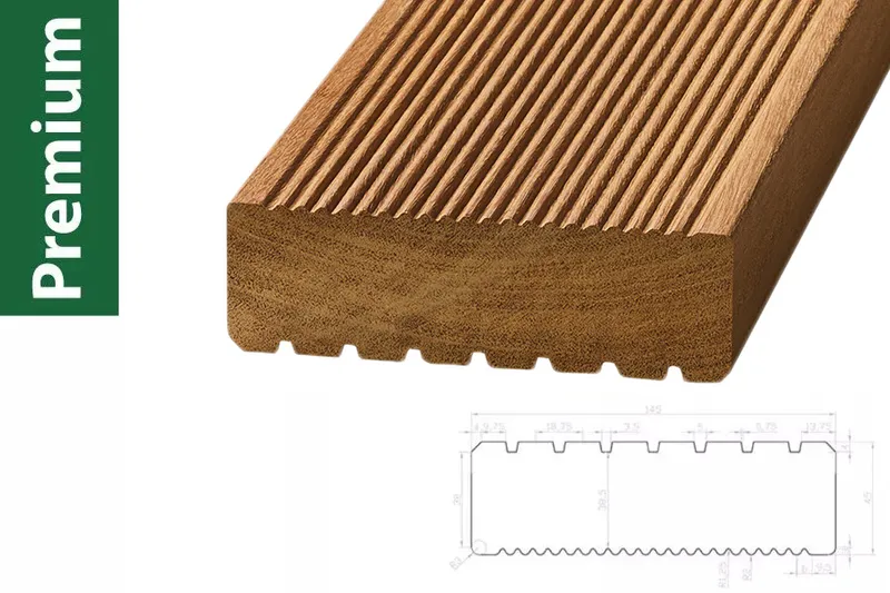 woodstore24 woodstore24 Bangkirai Premium KD, einseitig grob profiliert / einseitig fein geriffelt 45 x 145 mm - Länge: 3,96 m - Sichtseite fein geriffelt – Produktbild 1 von 1