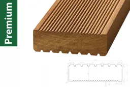 woodstore24 woodstore24 Bangkirai Premium KD, einseitig grob profiliert / einseitig fein geriffelt 45 x 145 mm - Länge: 3,96 m - Sichtseite fein geriffelt – Produktbild 1 von 1