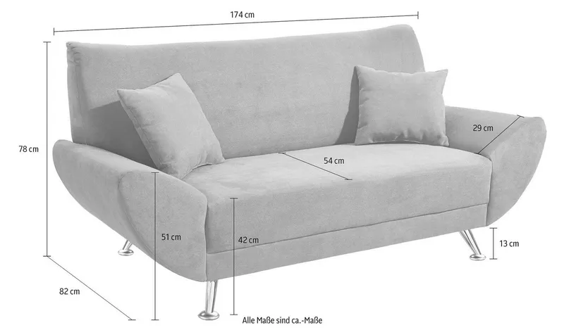 Home affaire 2-Sitzer Saltare, elegant & komfortabel, toller Designfuß, Breite 174cm, bequem, bequeme Armlehnen, Grau, – Produktbild 4 von 6