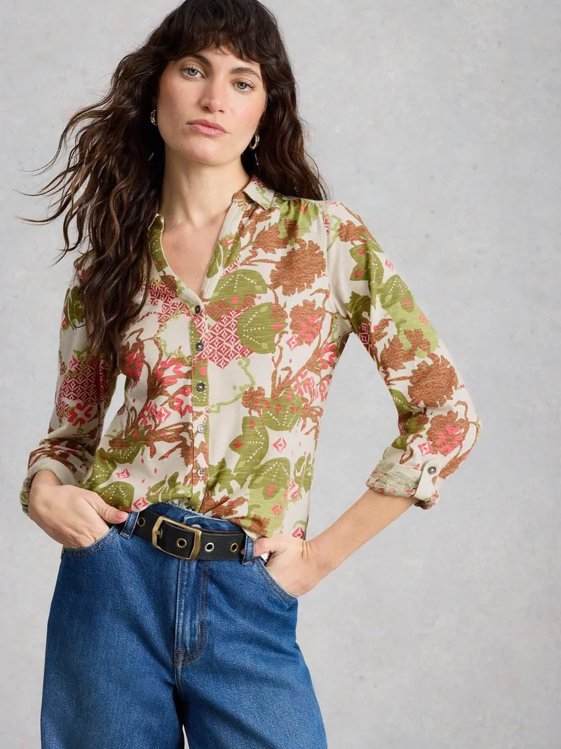 White Stuff Jerseybluse Annie - 40, Grün multi, – Produktbild 1 von 4