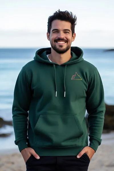 Kultgut Kultgut Pro Earth- Hochwertiger Biofair - Hoodie / Little Faded Mountain, Smaragdgrün, – Produktbild 1 von 3
