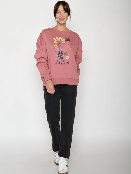 GreenBomb GREENBOMB Les Fleurs Core - Lässiges Sweatshirt aus Bio-Baumwolle / hochwertiger Print / GOTS / Fair & Vegan, Rosa (dark rose), – Produktbild 3 von 4