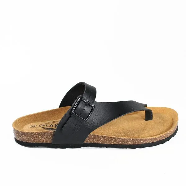 Plakton Plakton Vegane Damen Zehentrenner Sandale BATTLE mit Korksohle, Schwarz, – Produktbild 4 von 4