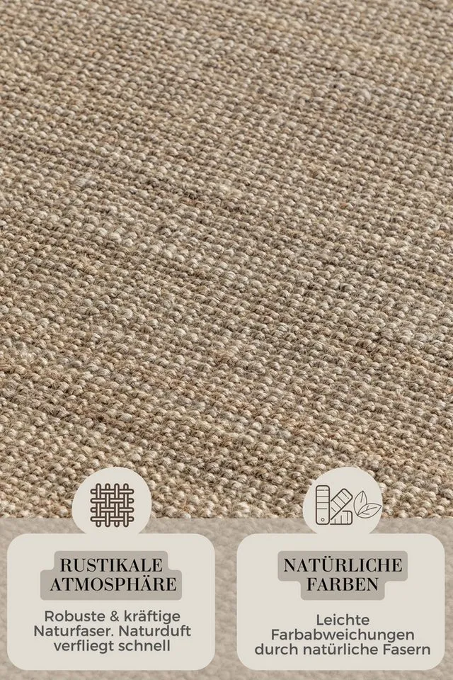 HANSE Home Teppich Jaipur Juteteppich, als Läufer und in Rund, rechteckig, Höhe: 10 mm, 100% Naturfaser, Wohnzimmer, Esszimmer, Schlafzimmer, Braun|grau, – Produktbild 4 von 7