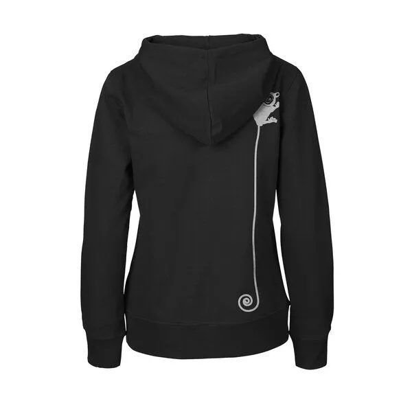 HANDGEDRUCKT HANDGEDRUCKT "Teeny Weeny Goblin" Frauen Zip-HOODY aus reiner Biobaumwolle (kbA), Schwarz, – Produktbild 1 von 4