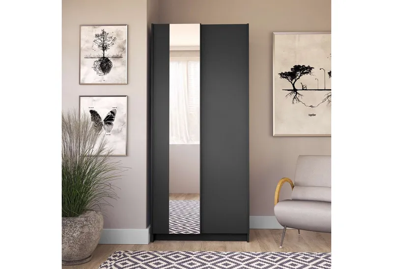 Home affaire Kleiderschrank Hildreth, Wäscheschrank, Schwebetüren, Versand nur 4,95?! mit Spiegel, FSC®-zertifizierter Holzwerkstoff, in 3 Breiten, Schwarz, – Produktbild 5 von 5