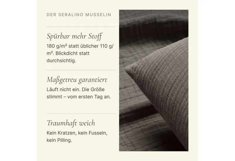 Seralino Bettwäsche aus Musselin (100% Bio Baumwolle) inkl. 80x80 Kissenbezug, blickdicht, besonders weich, bügelfrei, formstabil, verdeckter Reißverschluss, Grün, – Produktbild 4 von 5