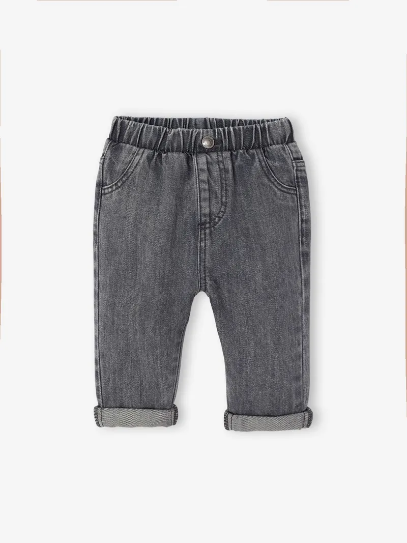 Vertbaudet Baby Jeans mit Dehnbund BASIC, Grauer denim, – Produktbild 3 von 4