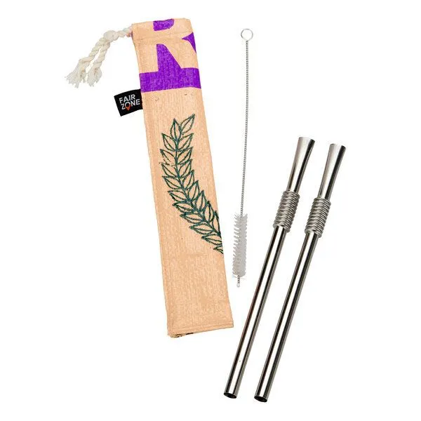 Rice&Carry Rice&Carry 2 Edelstahl-Strohhalme plus Bürste in Tasche, Rosa, – Produktbild 1 von 2