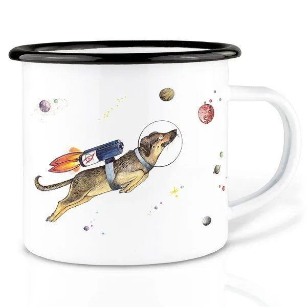 LIGARTI Emaille Tasse – Lotti In Space – LIGARTI Tiermanufaktur – Produktbild 1 von 4