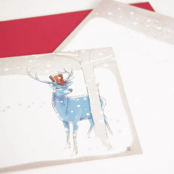 Bow & Hummingbird Bow & Hummingbird Grußkarte Hirsch im Schnee, Roter umschlag, – Produktbild 3 von 3