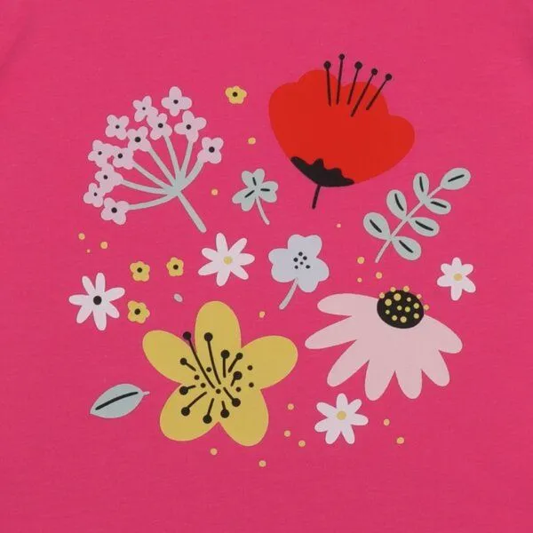 Walkiddy Walkiddy T-Shirt Pink Blütengarten-Frontprint Bio-Baumwolle GOTS – Produktbild 2 von 3